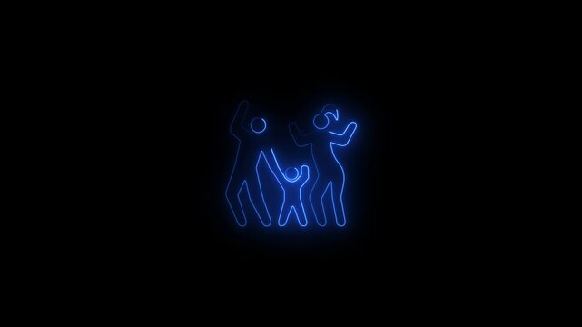 Glowing neon line family dance icon animation.motion graphic video animation.on a black background.