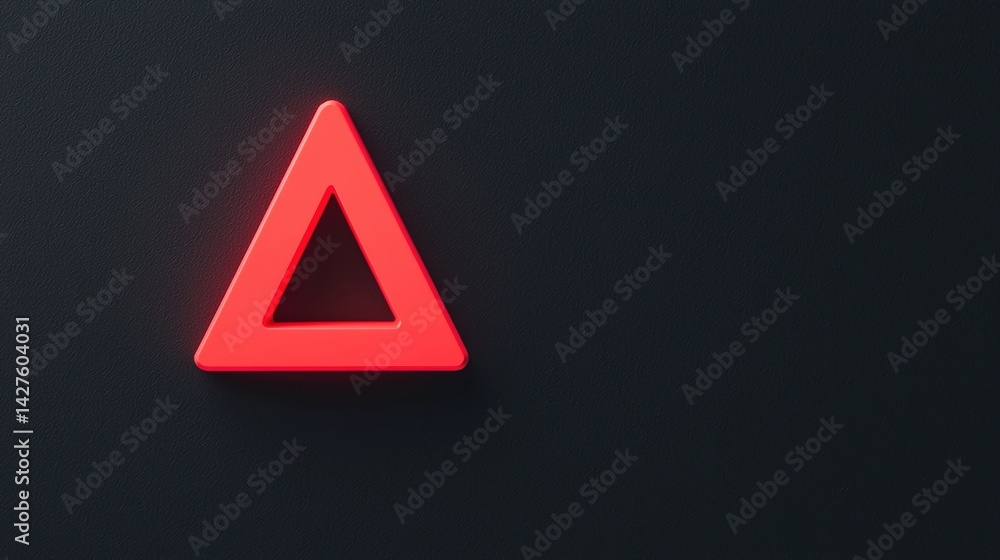 Poster a glowing red triangle on a dark surface, symbolizing caution or alertness in a minimalist design.