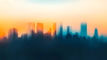 Fototapeta premium blurred city skyline at sunrise or sunset with tall buildings and gradient sky