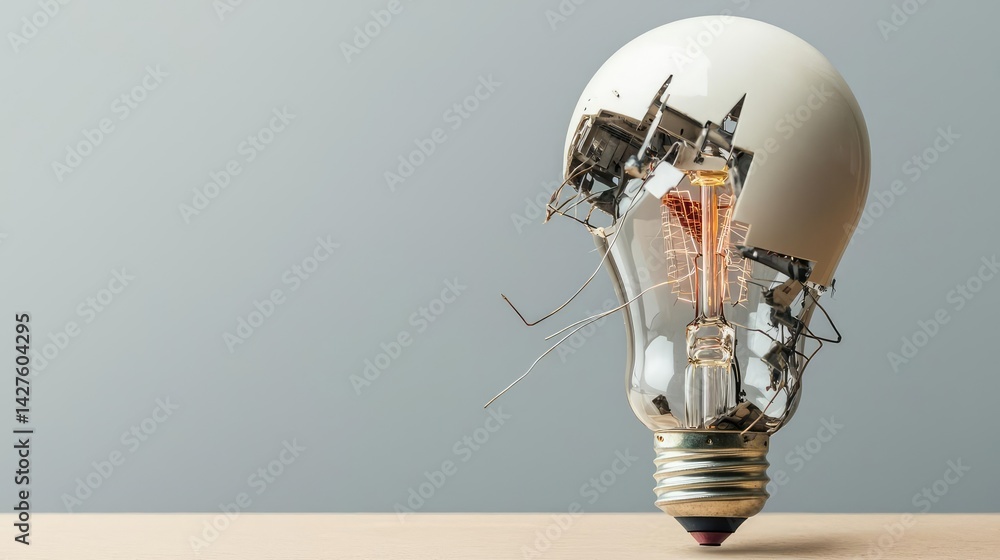 Aufkleber explosion of lightbulb showing bulb and filament crash concept. a broken light bulb showcasing intri