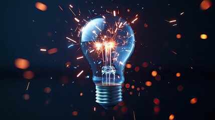 Explosion of lightbulb in high-speed electric crash concept. A glowing light bulb sparking creativity and innovation.
