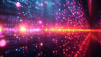 Fototapeta premium Dynamic digital network display with glowing particles.