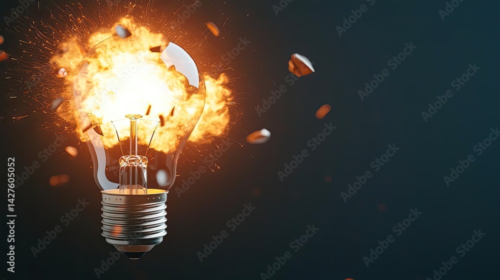Aufkleber explosion of lightbulb in high-speed bulb shattering concept. exploding light bulb symbolizing innov