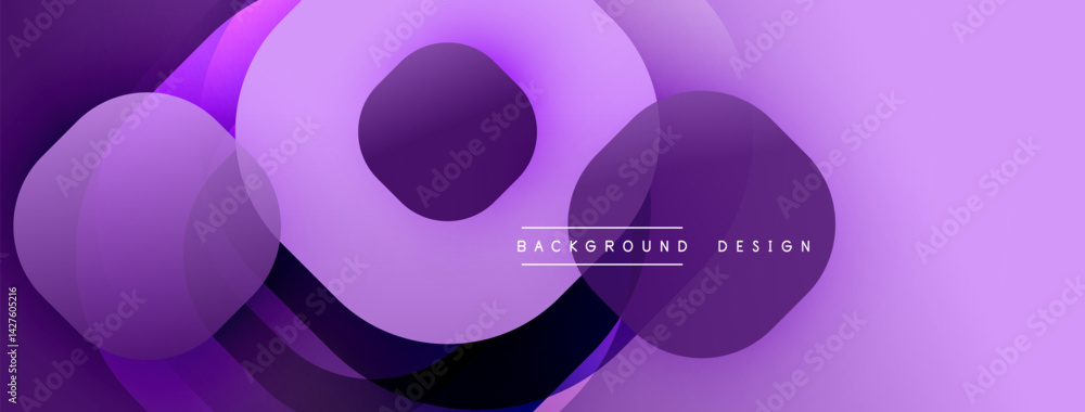 Poster Abstract purple background features overlapping circles, creating dynamic visual effect. Gradient shades provide depth, modern aesthetic. Minimalist design suitable for digital projects.