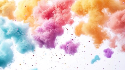 Fototapeta premium Colorful fluffy clouds of paint with sprinkles