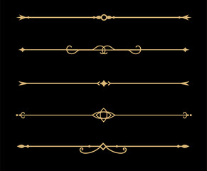 Set of Vintage decorative golden lines. text dividers. Gold line border. Lines separators, Borders, Vintage dividers, Underline elements. Vector illustration