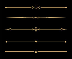 Set of Vintage decorative golden lines. text dividers. Gold line border. Lines separators, Borders, Vintage dividers, Underline elements. Vector illustration