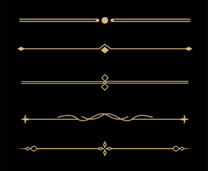 Set of Vintage decorative golden lines. text dividers. Gold line border. Lines separators, Borders, Vintage dividers, Underline elements. Vector illustration