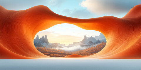  Vibrant Orange Landscape Frame with Mountain View
