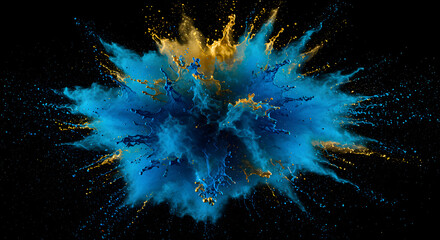 Fototapeta premium Spectacular Burst Of Blue And Gold Paint On A Black Canvas