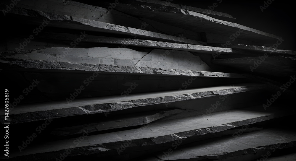 Poster darkened layers of rough rock formations in abstract style