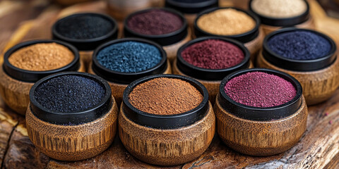  Colorful Natural Powders in Wooden Bowls