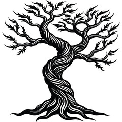 Twisted Black Tree Silhouette Graphic Design Element