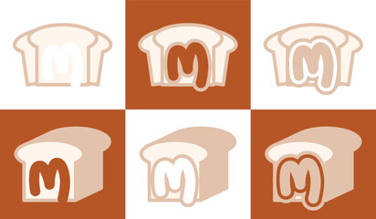 Letter M white bread. This logo combines letters and white bread. Suitable for bread shops, bakery, cafe, and the like.