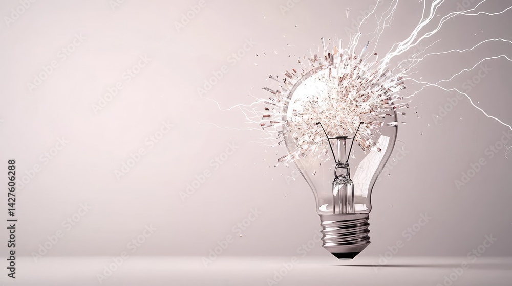 Poster explosion of lightbulb in high-speed electric crash concept. a light bulb bursting with energy and c