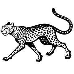 Black and White Cheetah Illustration Walking Side Profile