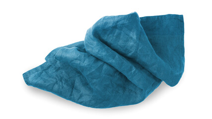 Blue linen table cloth isolated on white background