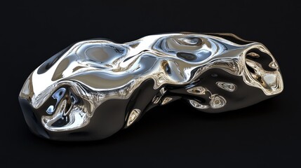 Liquid Chrome Abstract Sculpture with Dark Background.