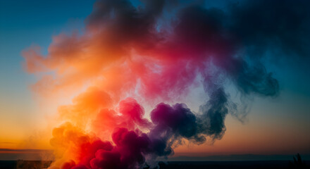 Naklejka premium Colorful Pollution Smoke in Air at Sunset Background Industrial Impact