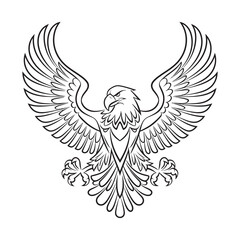 Obraz premium Majestic Eagle Tattoo Style Vector Illustration with Outstretched Wings in Black Line Art