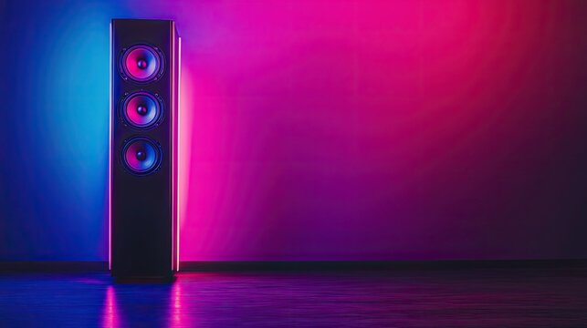Neon Glow Tower Speaker in Vibrant Studio.