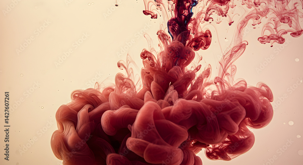 Poster whimsical crimson clouds abstractly dissolving into tranquil serenity background