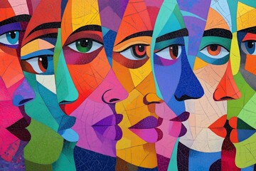 Diverse Faces of LQBTQ Community, Multicolored Modern Art, In Celebration of LGBTQ Pride Month