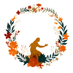 Isolated floral wreath with center showing mother reaching out 