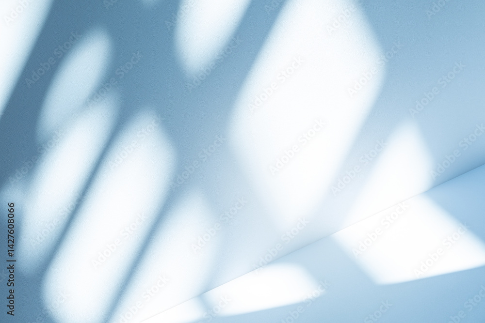 Leinwandbilder Wall interior background, studio and backdrops show products. with soft light shadow from window color blue and white. background for text insertion and presentation of product	
