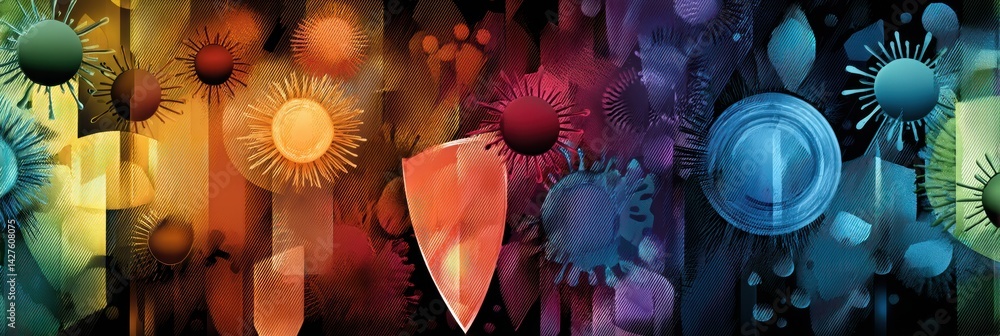 Leinwandbilder Abstract Representation of a Healthy Immune System With Colorful Shield Forms and Vibrant Patterns