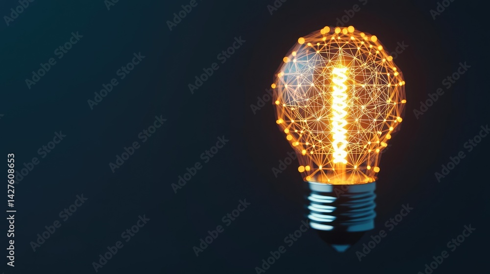 Poster polygon lightbulb with blockchain business idea concept. glowing vintage light bulb with intricate f