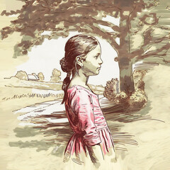 A sketch of a picturesque portrait of a girl in profile