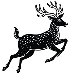 Black and White Leaping Deer Silhouette Illustration