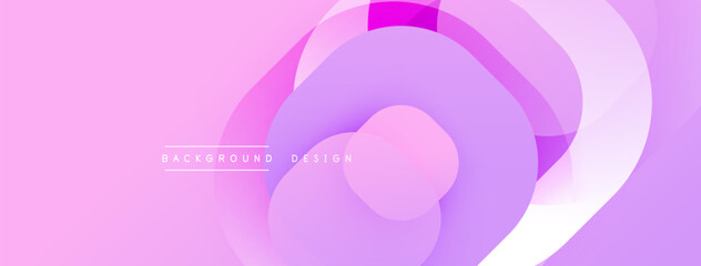 Abstract pink background features overlapping circular layers. Gradient shades create depth, soft visual flow. Minimalist design suitable for digital projects, presentations.