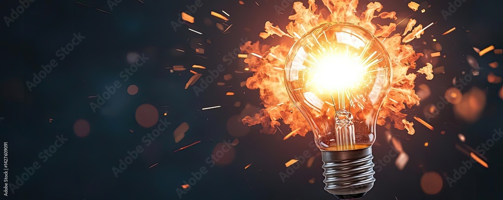 Poster explosion of lightbulb in high-speed bulb shattering concept. an explosive light bulb burst with dyn