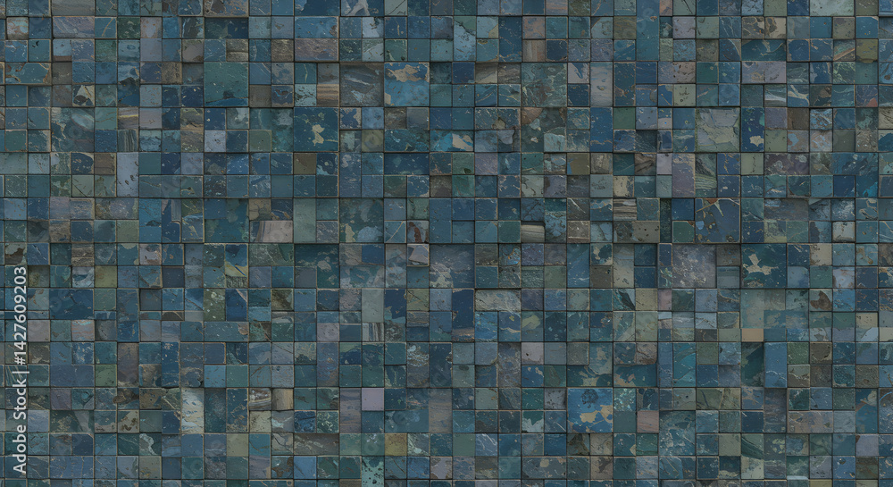 Poster abstract blue textured square mosaic background pattern with rough surface