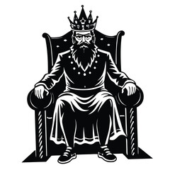King on Throne Black and White Illustration
