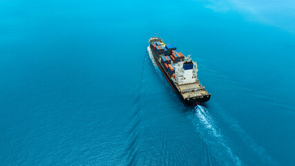 Aerial view of the freight shipping transport system cargo ship container. international transportation Export-import business, logistics, transportation industry concepts	
