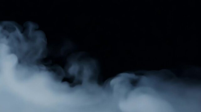Dense white smoke drifting upward on a black background, ideal for use in overlays, video effects, or digital designs.