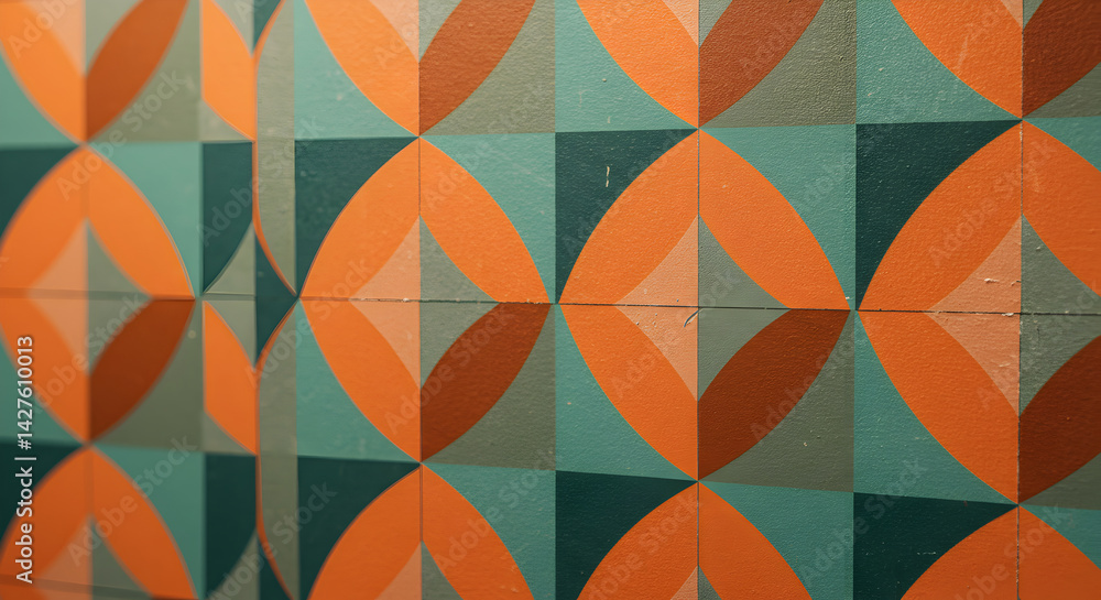 Poster retro orange and teal pattern with geometric abstract shapes
