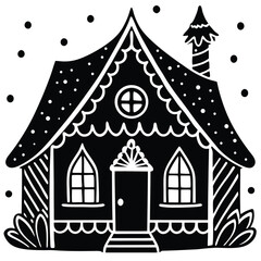 Fototapeta premium Black and White Illustrated Gingerbread House Design