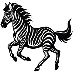 Running Zebra Silhouette Black and White Illustration