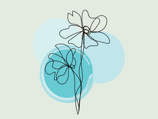 Elegant Minimalist Line Art Flower Design with Blue Watercolor Background