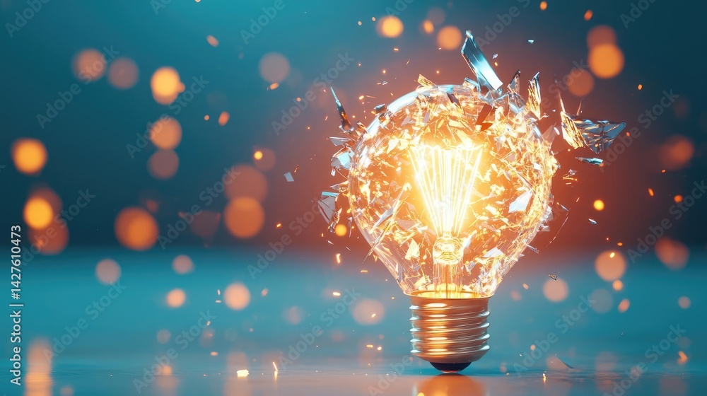 Poster explosion of lightbulb in high-speed bulb shattering concept. a creative explosion inside a light bu