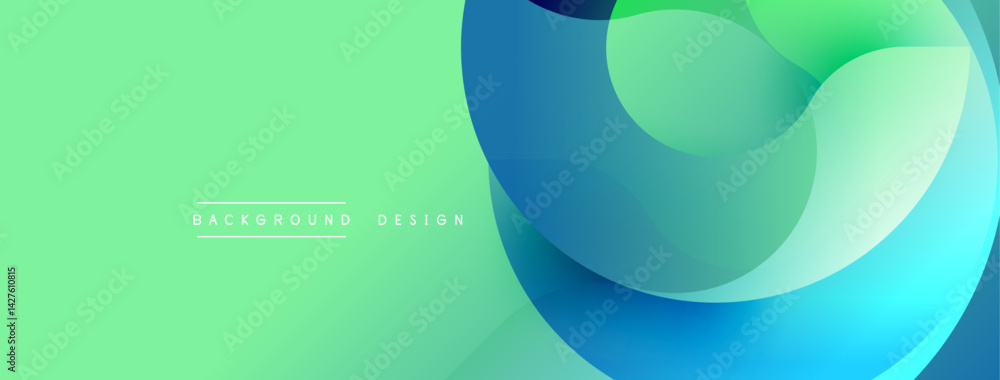 Fototapete Abstract fluid shapes overlap, creating dynamic composition. Light green background contrasts with blue, turquoise layers. Modern design element for digital projects.