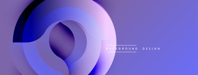 Abstract layers create flowing circular shapes. Gradient purple hues dominate composition, offering smooth visual experience. Minimalist design evokes calm, modern aesthetic.