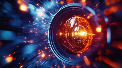 Fototapeta premium A stunning lens captures light in vibrant colors, showcasing the beauty of optics and creativity in photography.