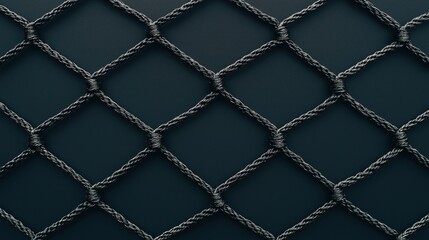 Fototapeta premium A close-up image of a diamond-patterned netting made from rope, showcasing the intricate weaving and texture against a dark background.