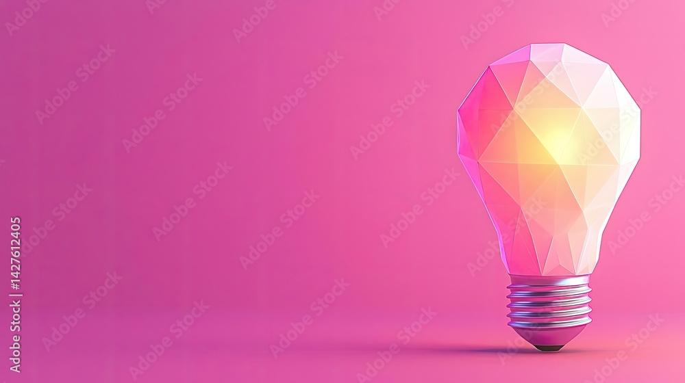 Poster polygon lightbulb with blockchain business idea concept. colorful geometric light bulb design on a v