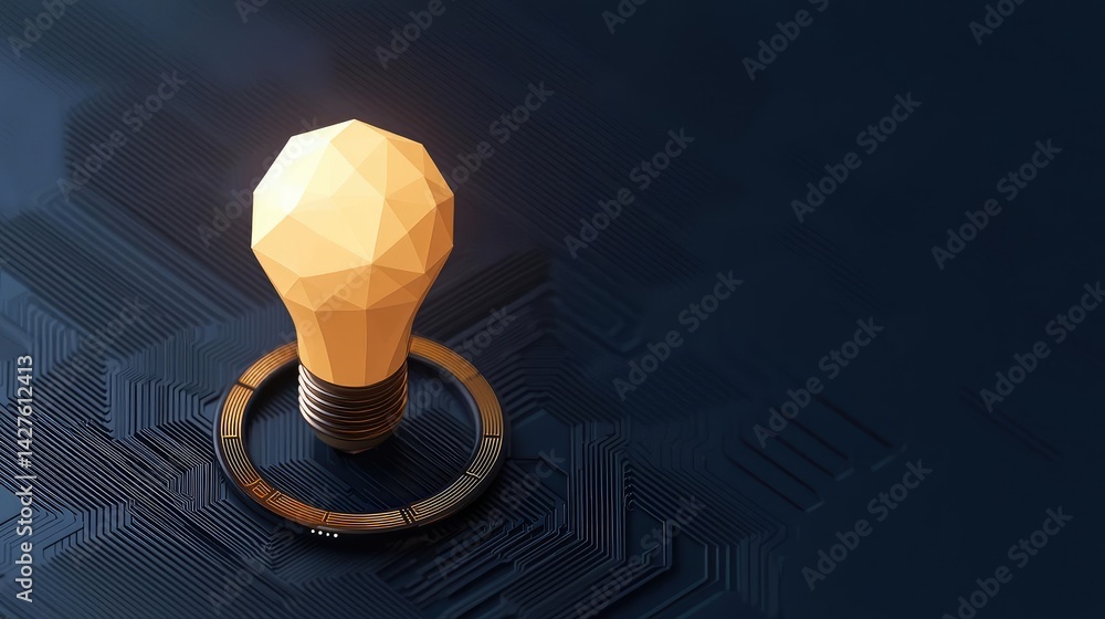 Poster polygon lightbulb with blockchain business idea concept. creative light bulb design representing inn
